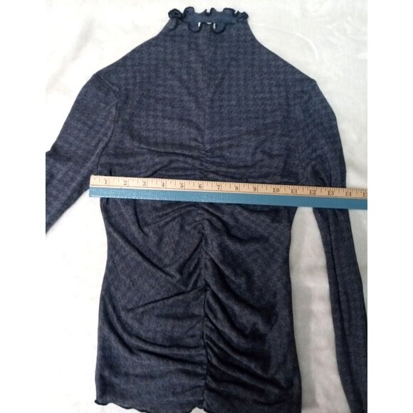 We The Free Gray/Blue Womens Houndstooth Mock Neck French Curl Edged Sweater Siz - Picture 7 of 9